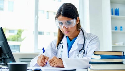 Estudante de saúde escrevendo artigo científico